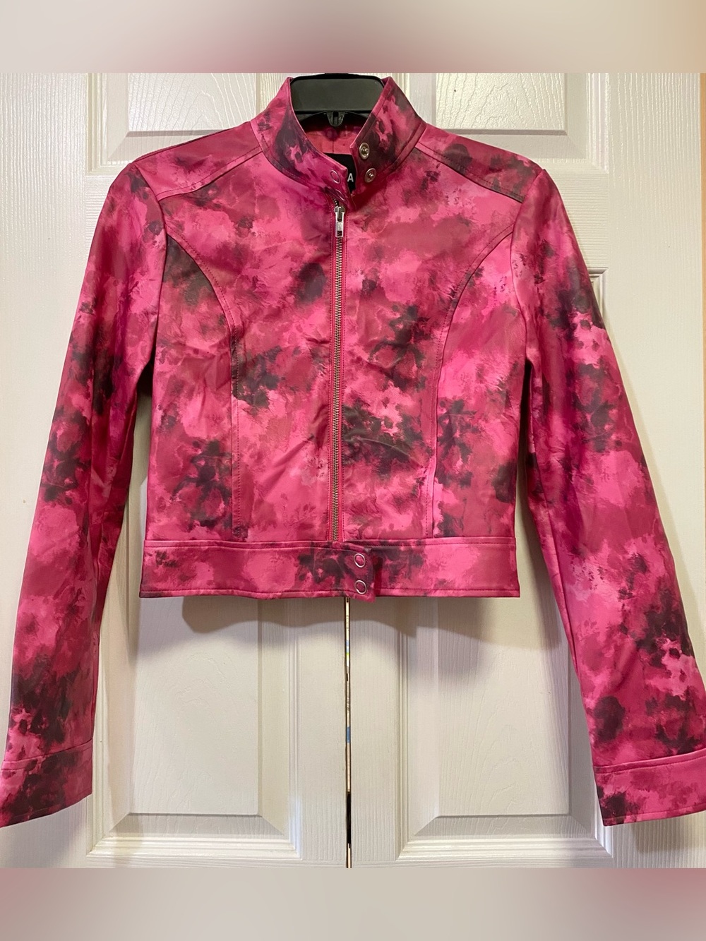 I AM GIA Pink Tie-Dye Faux Leather Moto Jacket